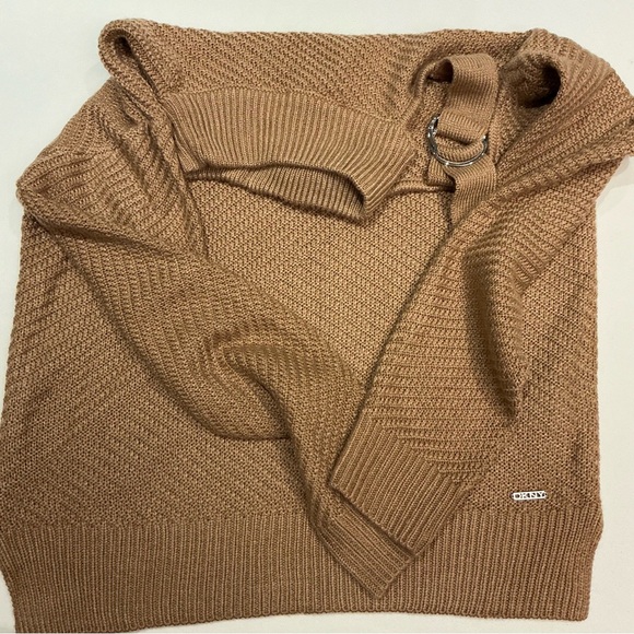 DKNY Camel Cowl Neck Sweater with Shoulder Bow - Picture 8 of 9